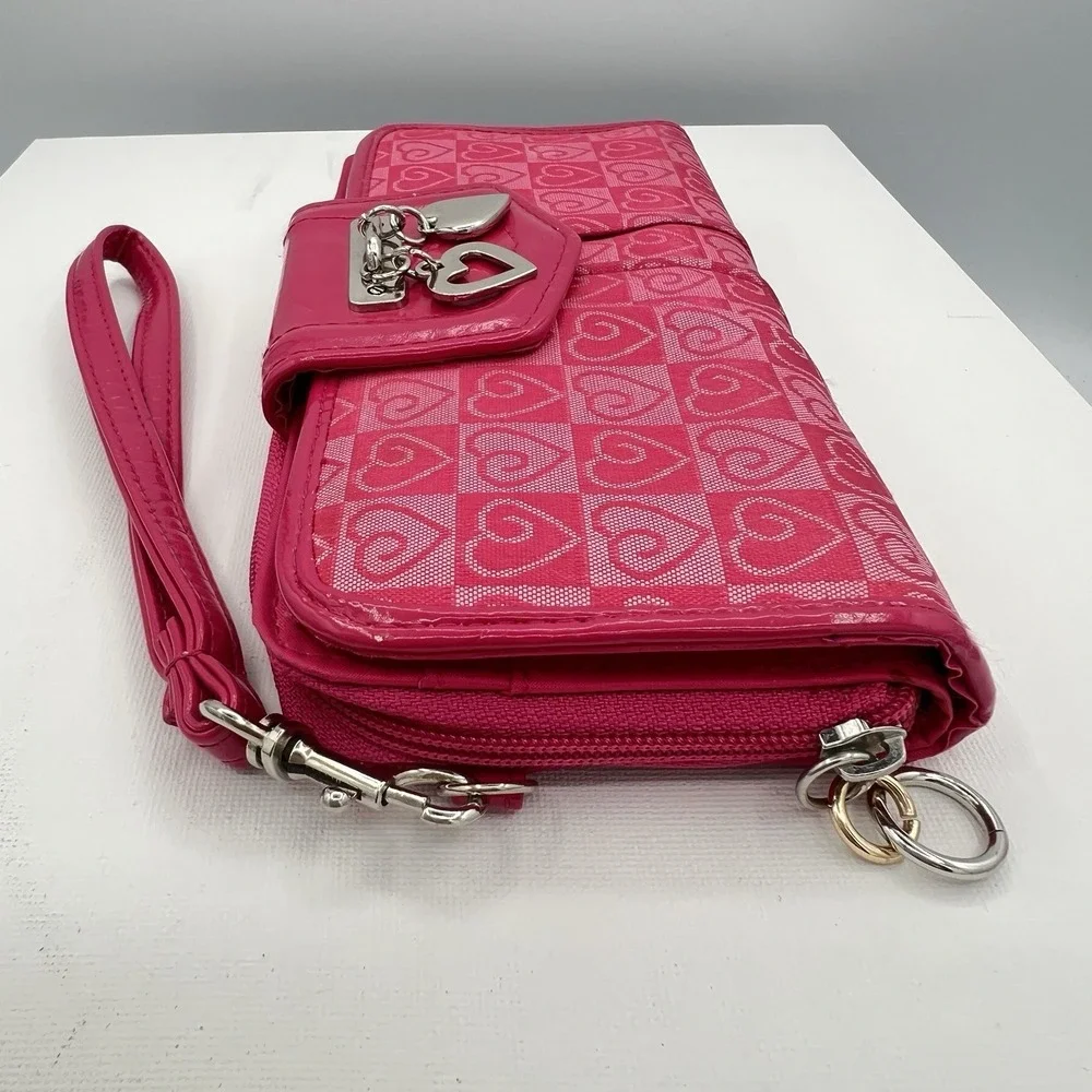 Wristlet Pink Heart Wallet W/Check Book Holder‎ Pink Patent Leather Accents